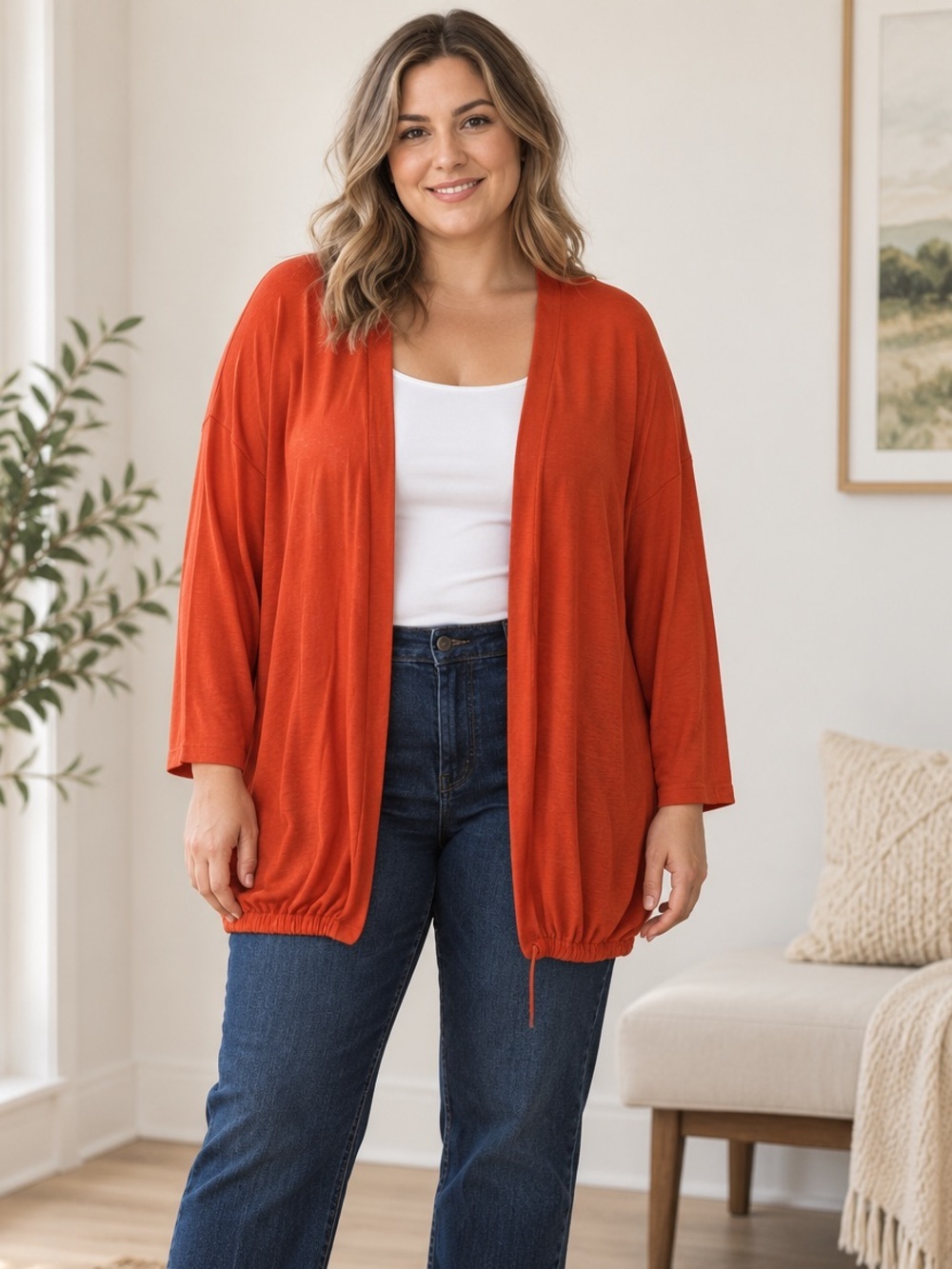 Joe Fresh XL Orange Open Front Cardigan Lightweight Cotton Blend
